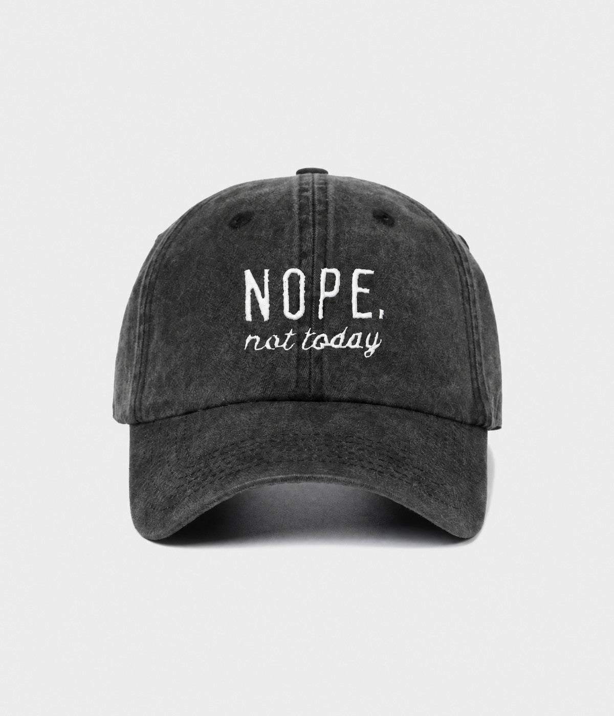 NOPE, NOT TODAY. washed cotton cap in BLACK, front view
