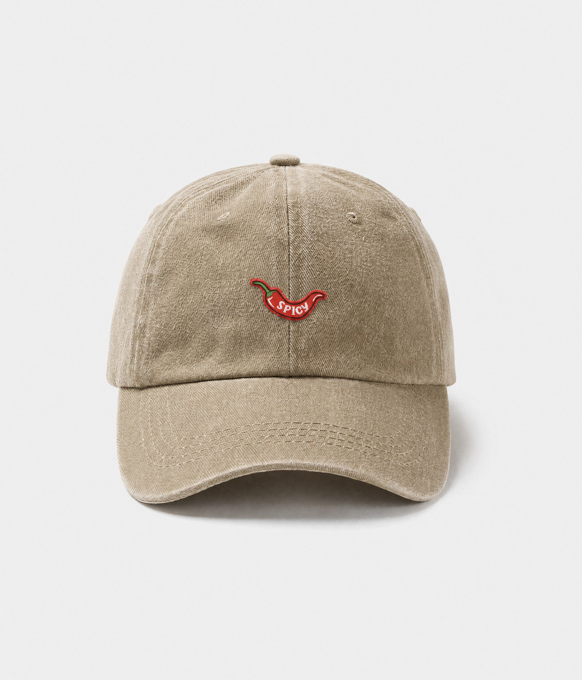 SPICY. washed cotton dad cap in KHAKI, front view