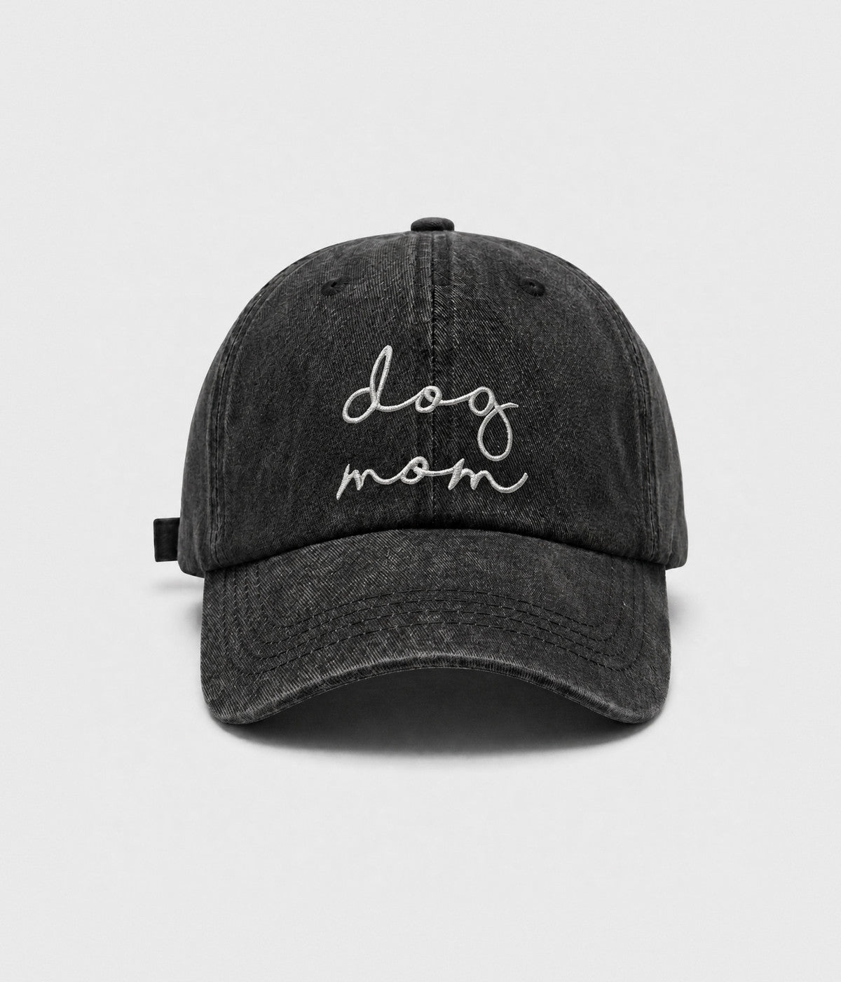 DOG MOM. washed cotton cap in BLACK, front view