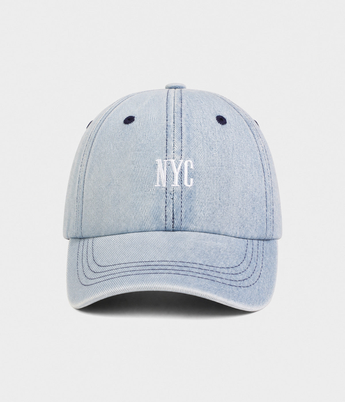 NYC DENIM. washed cotton denim cap in LIGHT BLUE, front view