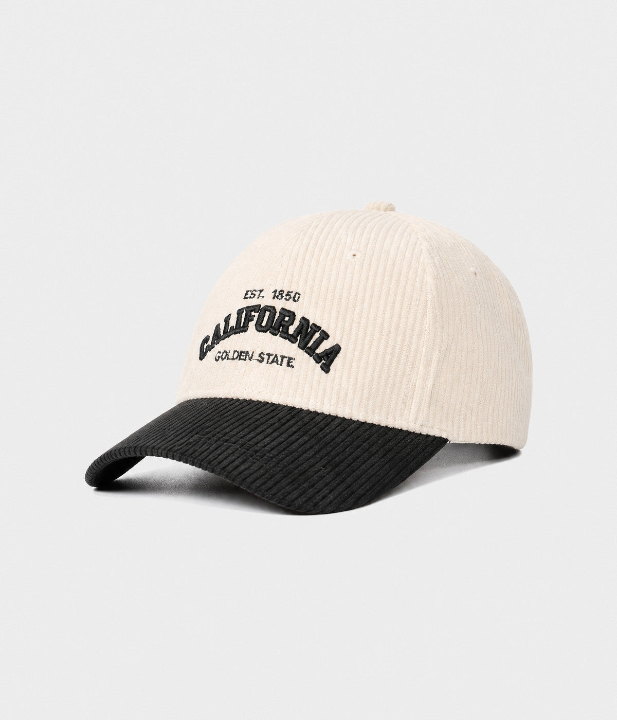 CALIFORNIA CORDUROY. corduroy cap in CREAM/BLACK, side view