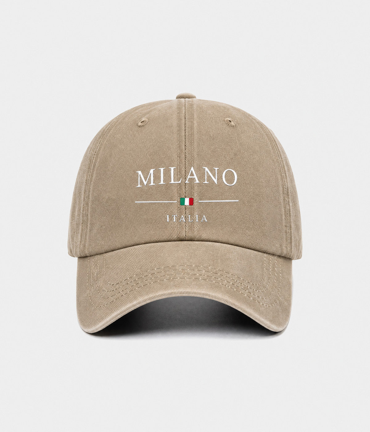 MILANO. washed cotton dad cap in KHAKI, front view