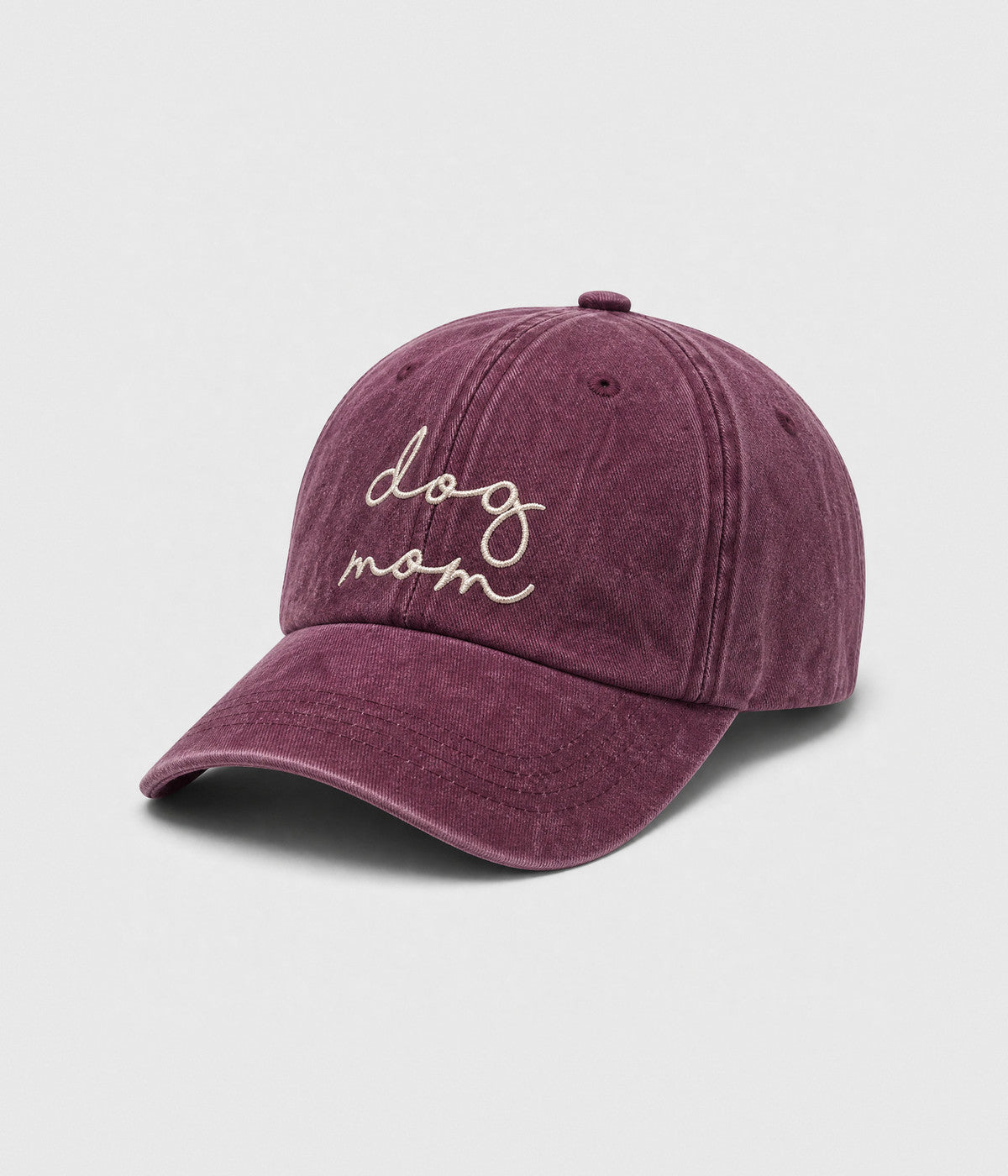 DOG MOM. washed cotton cap in RED, side view