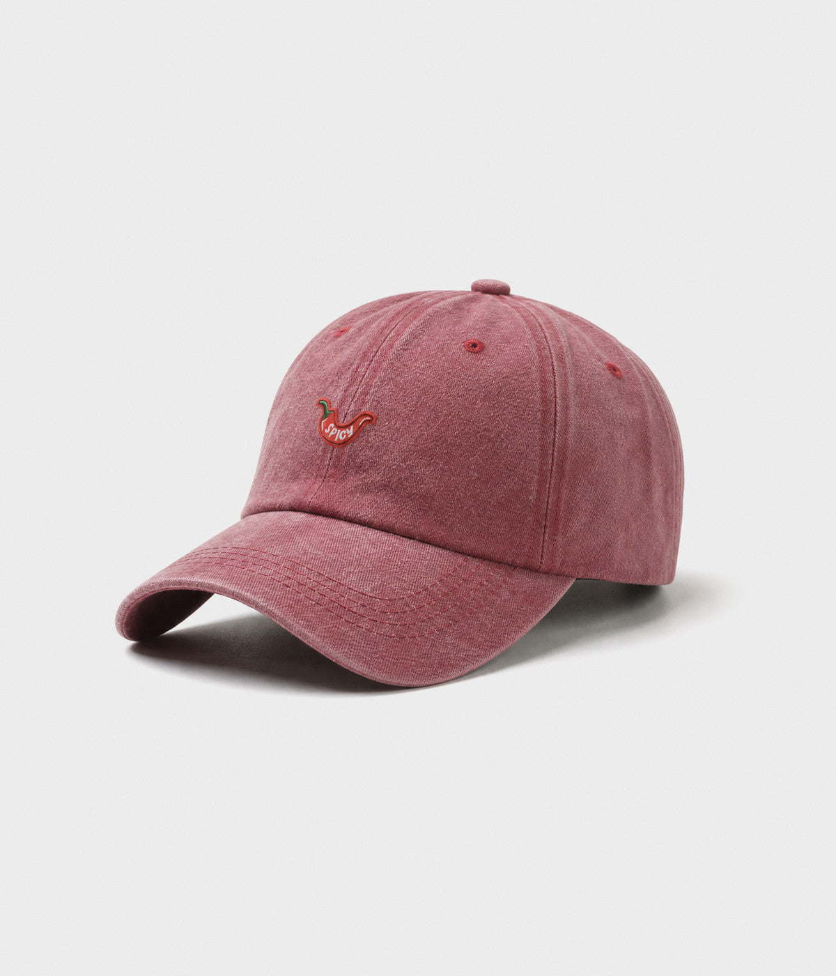 SPICY. washed cotton dad cap in RED, side view