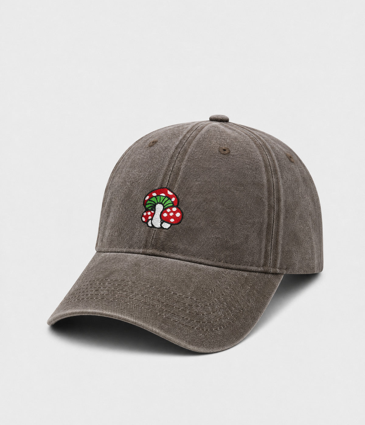 WASHED MUSHROOM. washed cotton cap in COFFEE, side view