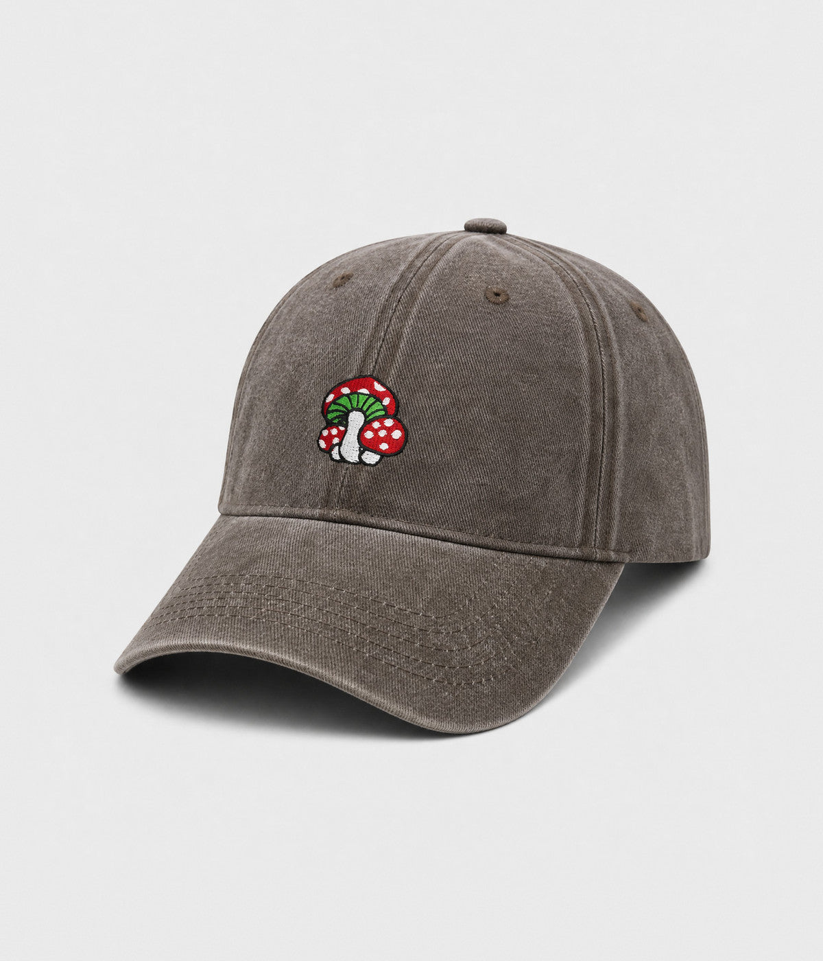 WASHED MUSHROOM. washed cotton cap in COFFEE, side view