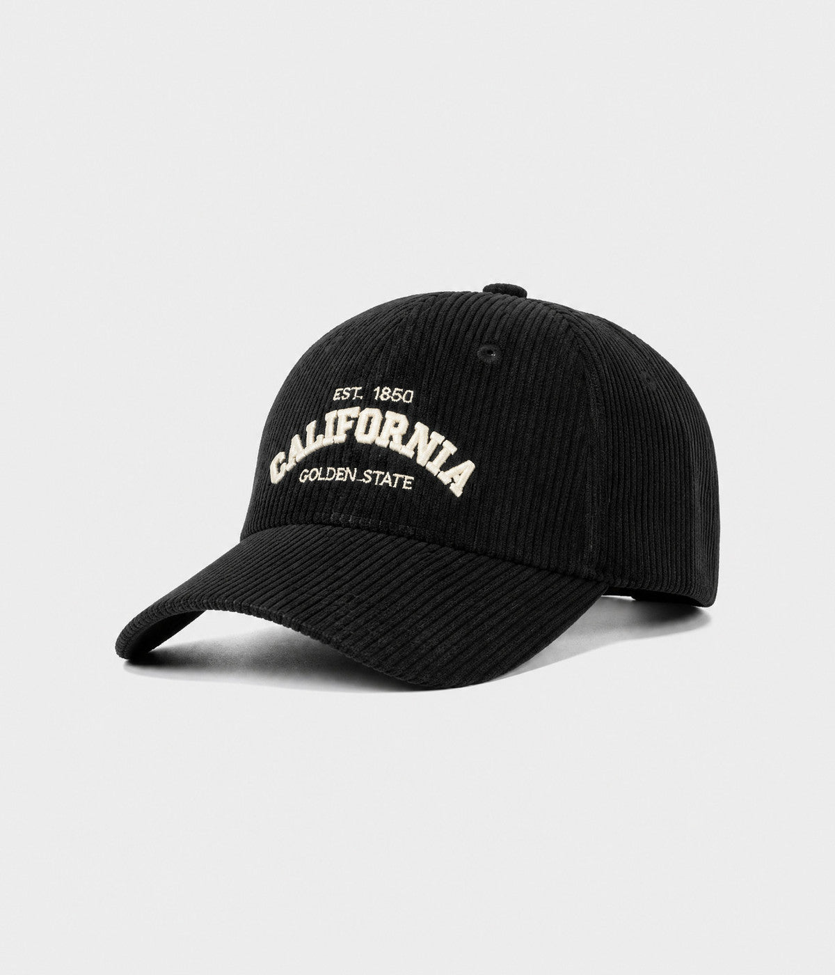 CALIFORNIA CORDUROY. corduroy cap in BLACK, side view