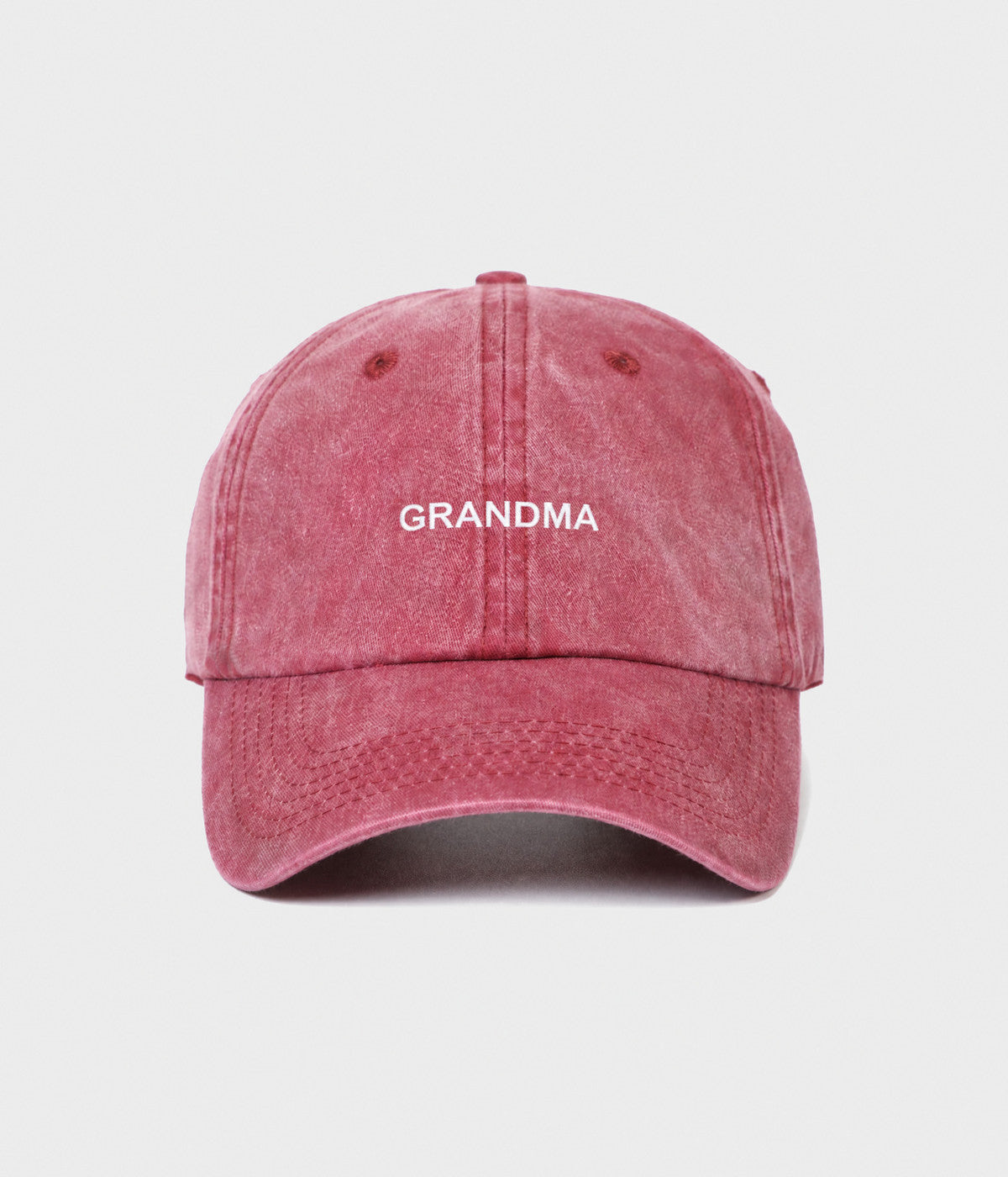 WASHED GRANDMA. washed cotton dad cap in RED, front view