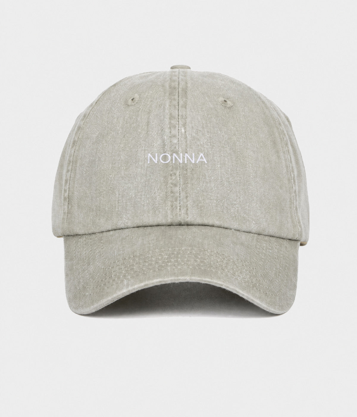 WASHED NONNA. washed cotton dad cap in GRAYISH SHEEN, front view