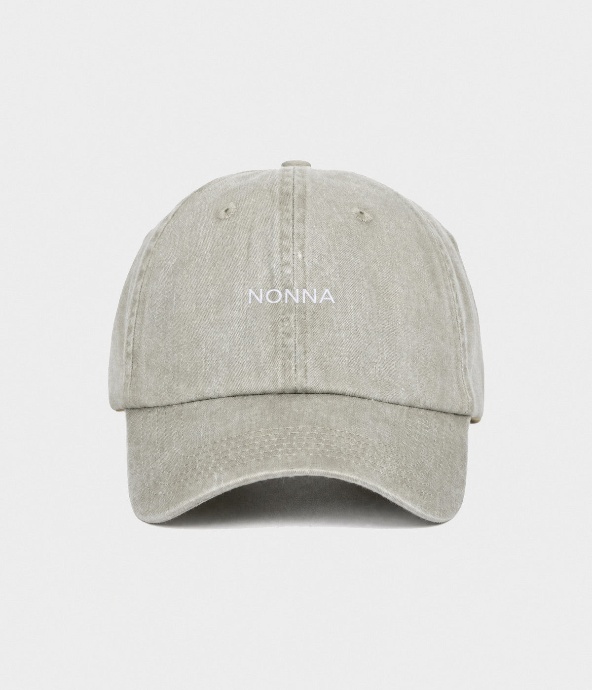WASHED NONNA. washed cotton dad cap in GRAYISH SHEEN, front view