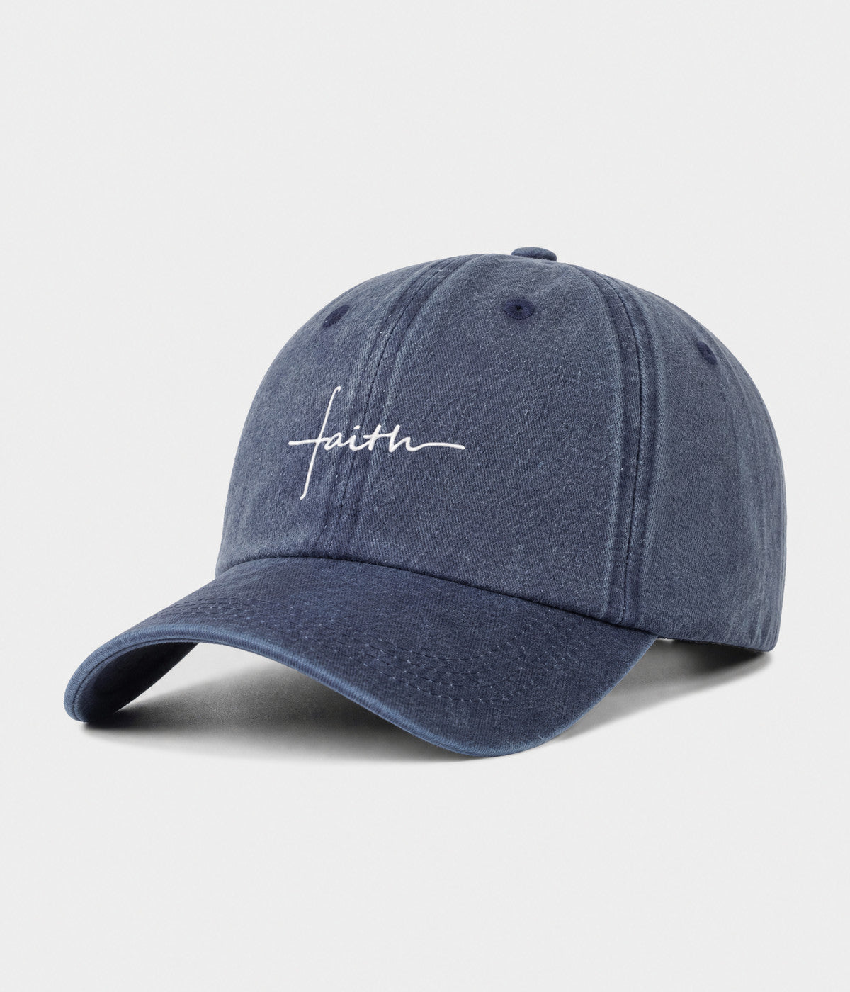 FAITH. washed cotton cap in NAVY, side view