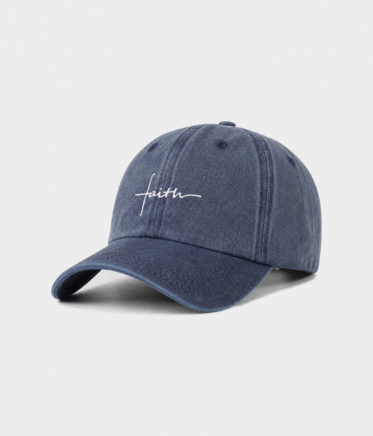 FAITH. washed cotton cap in NAVY, side view