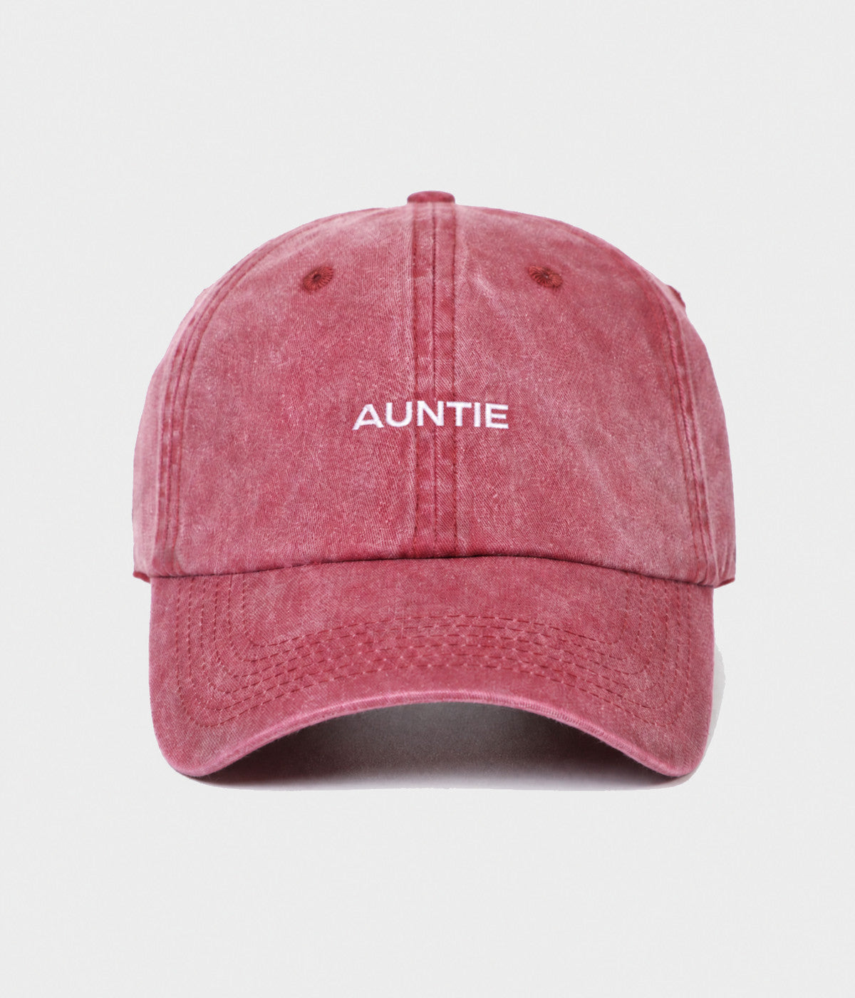 WASHED AUNTIE. washed cotton dad cap in RED, front view