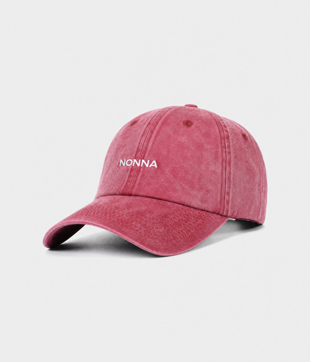 WASHED NONNA. washed cotton dad cap in RED, side view