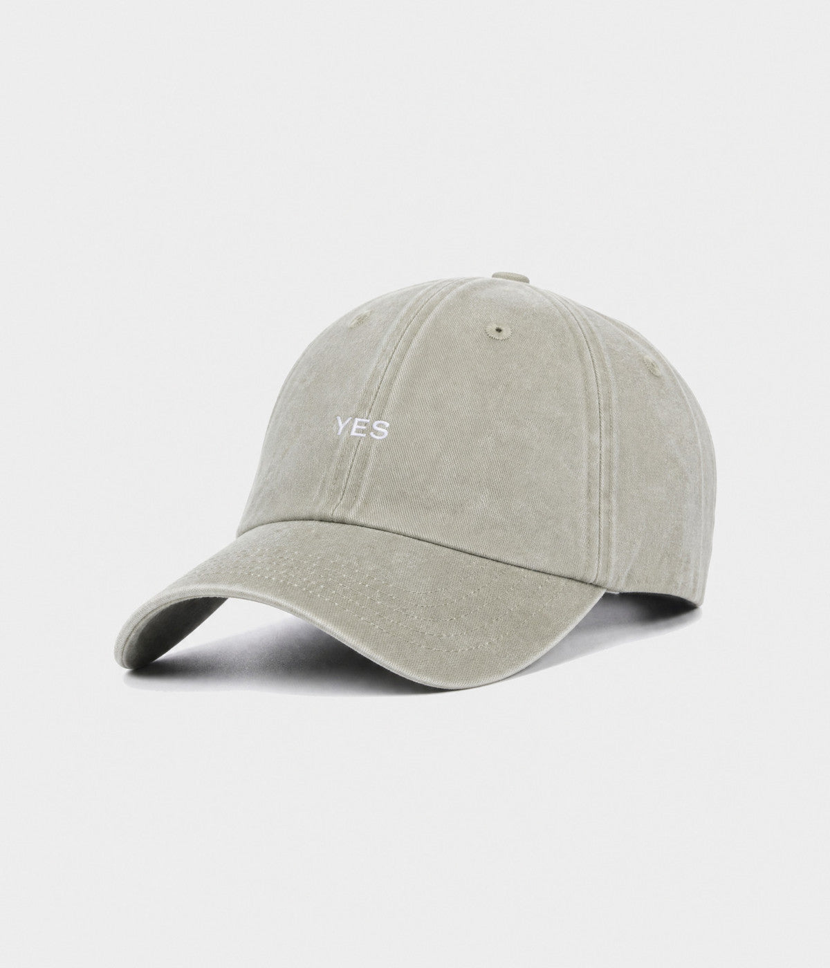 WASHED YES. washed cotton dad cap in GRAYISH SHEEN, side view