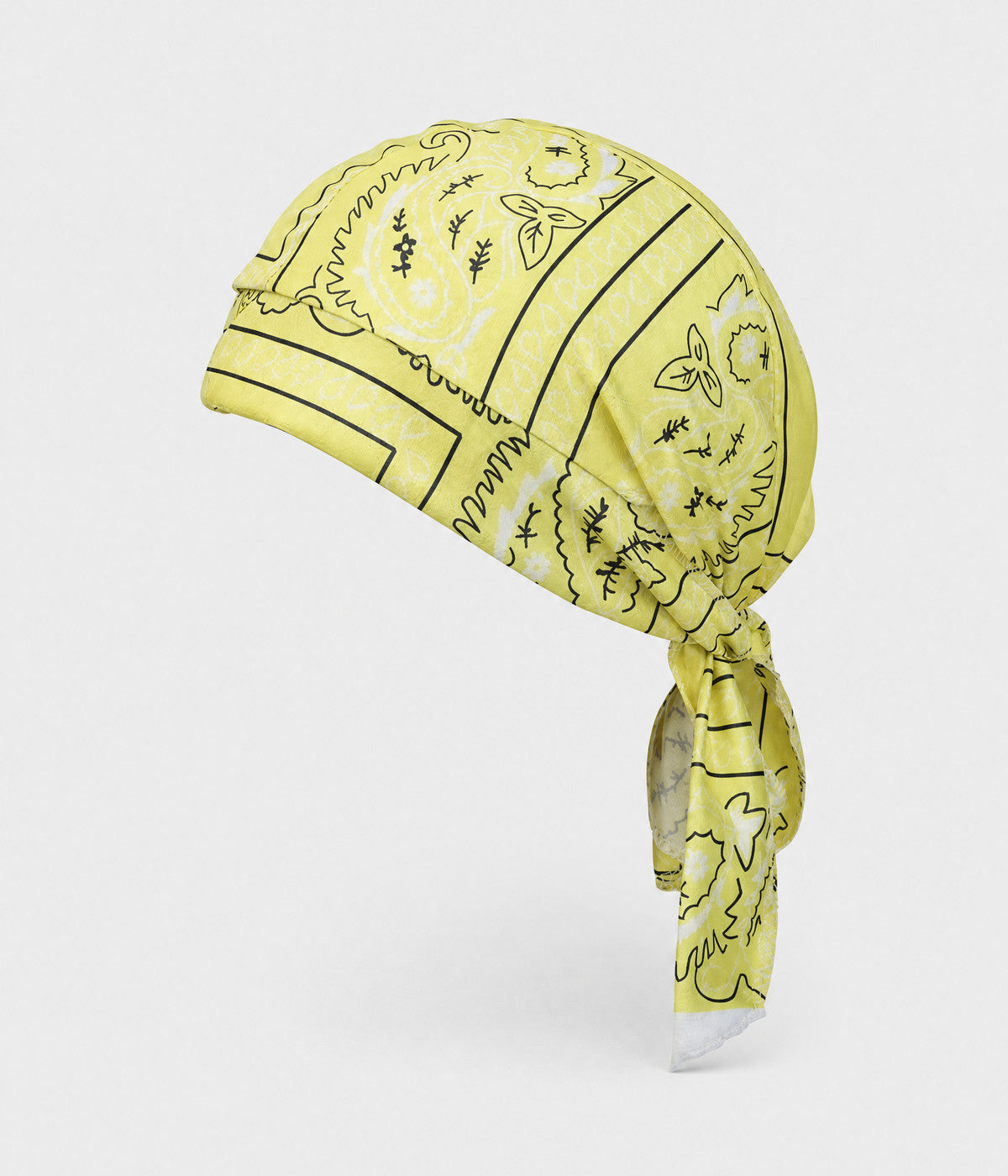 BANDANA CAP. pre-tied paisley bandana cap in yellow, front view