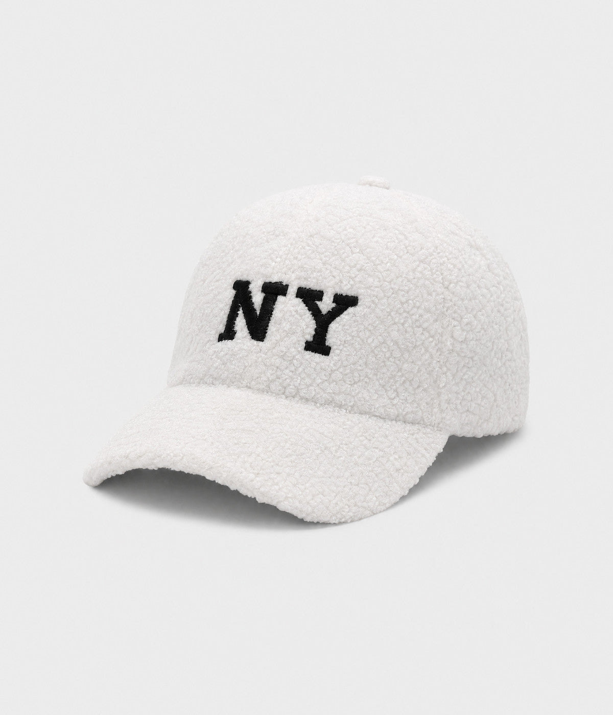 NY TEDDY. teddy plush cap in WHITE, side view