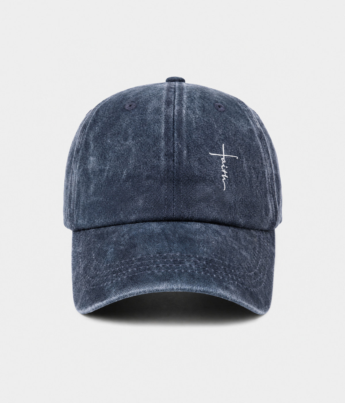 FAITH CROSS. washed cotton cap in NAVY, front view