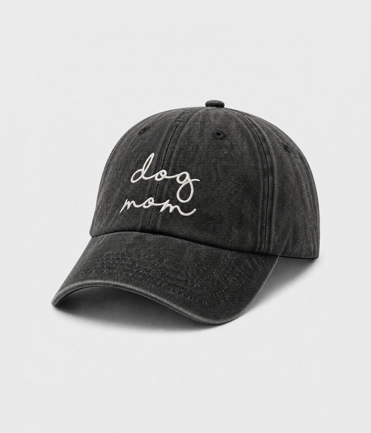 DOG MOM. washed cotton cap in BLACK, side view