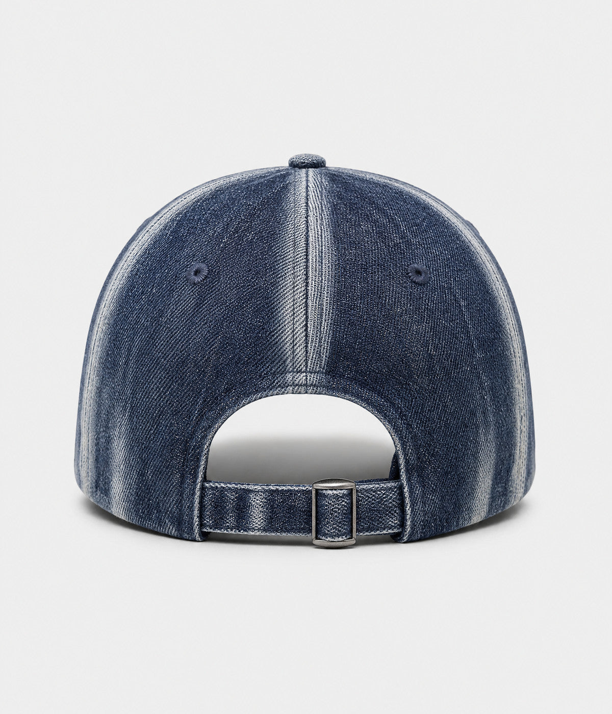 DENIM FADE. washed cotton cap in dark blue, back view