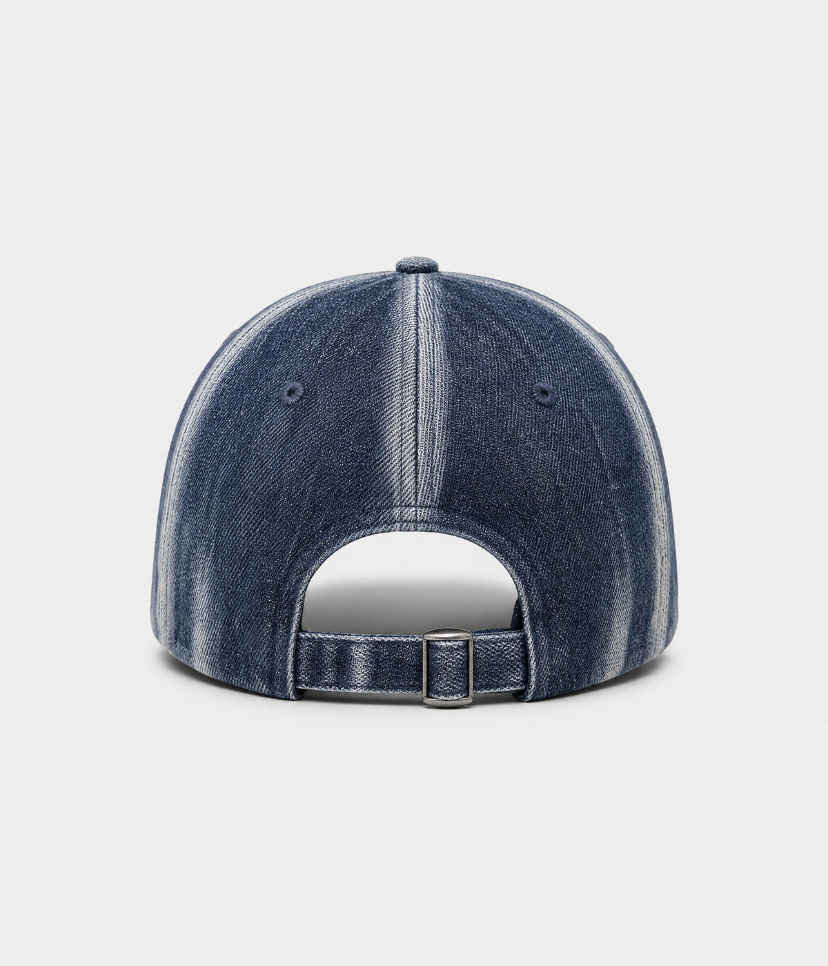 DENIM FADE. washed cotton cap in dark blue, back view
