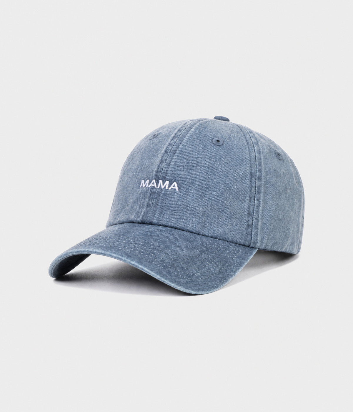WASHED MAMA. washed cotton dad cap in NAVY, side view