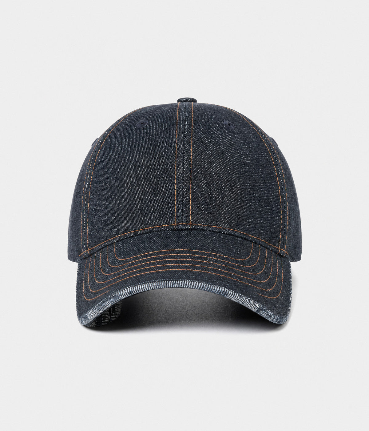 DENIM PLAID. washed denim cap in navy, front view