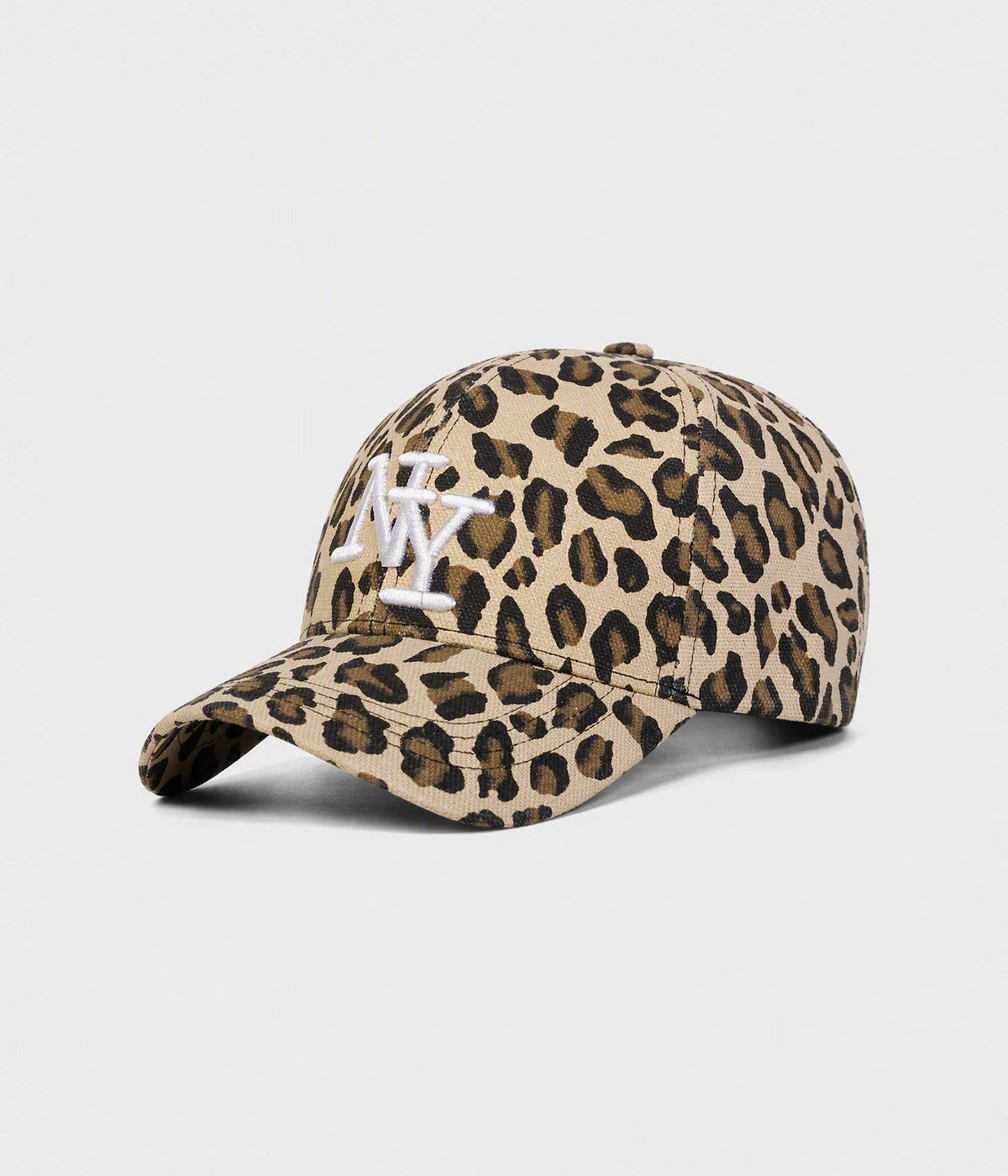 NY LEOPARD. leopard print cotton cap in KHAKI, side view