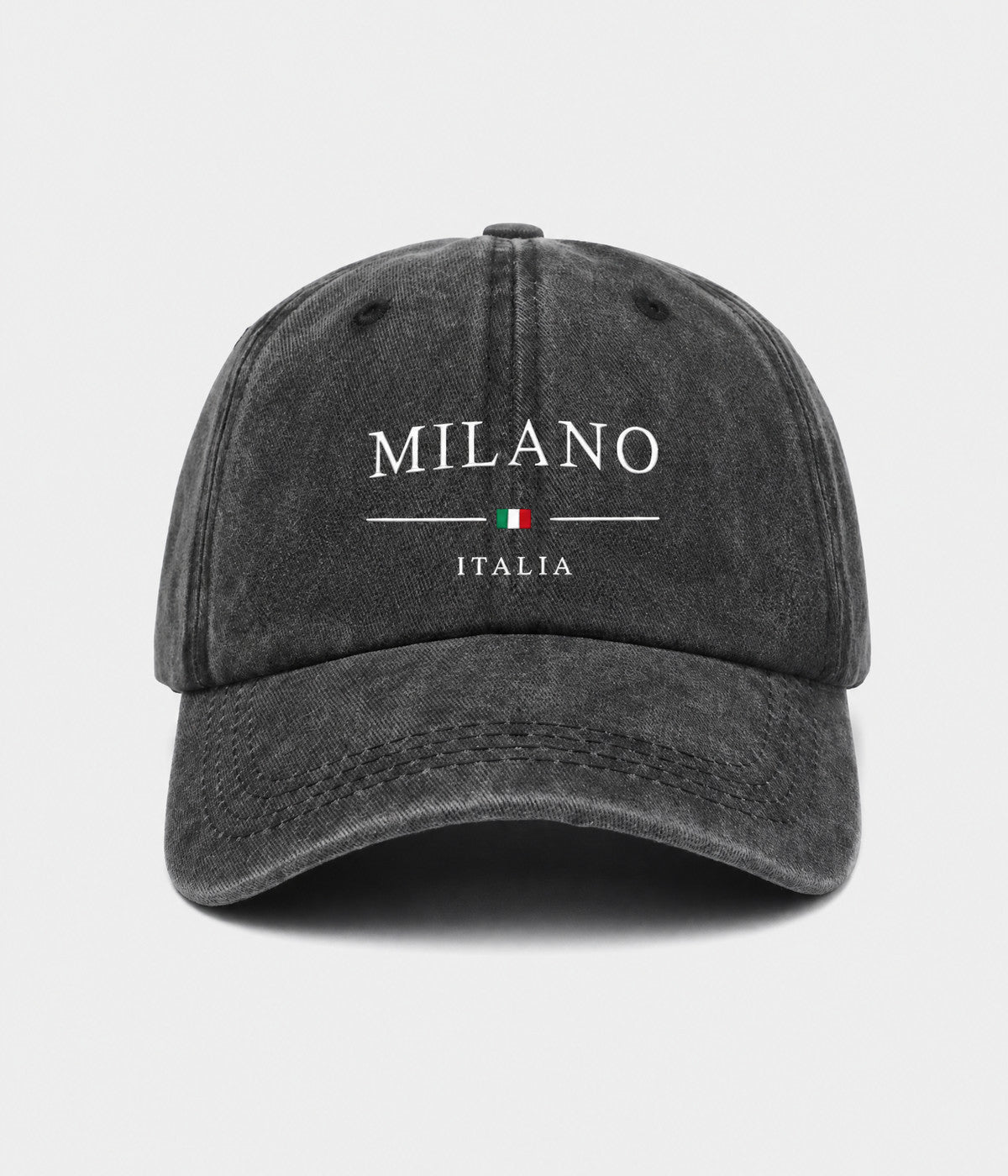 MILANO. washed cotton dad cap in BLACK, front view