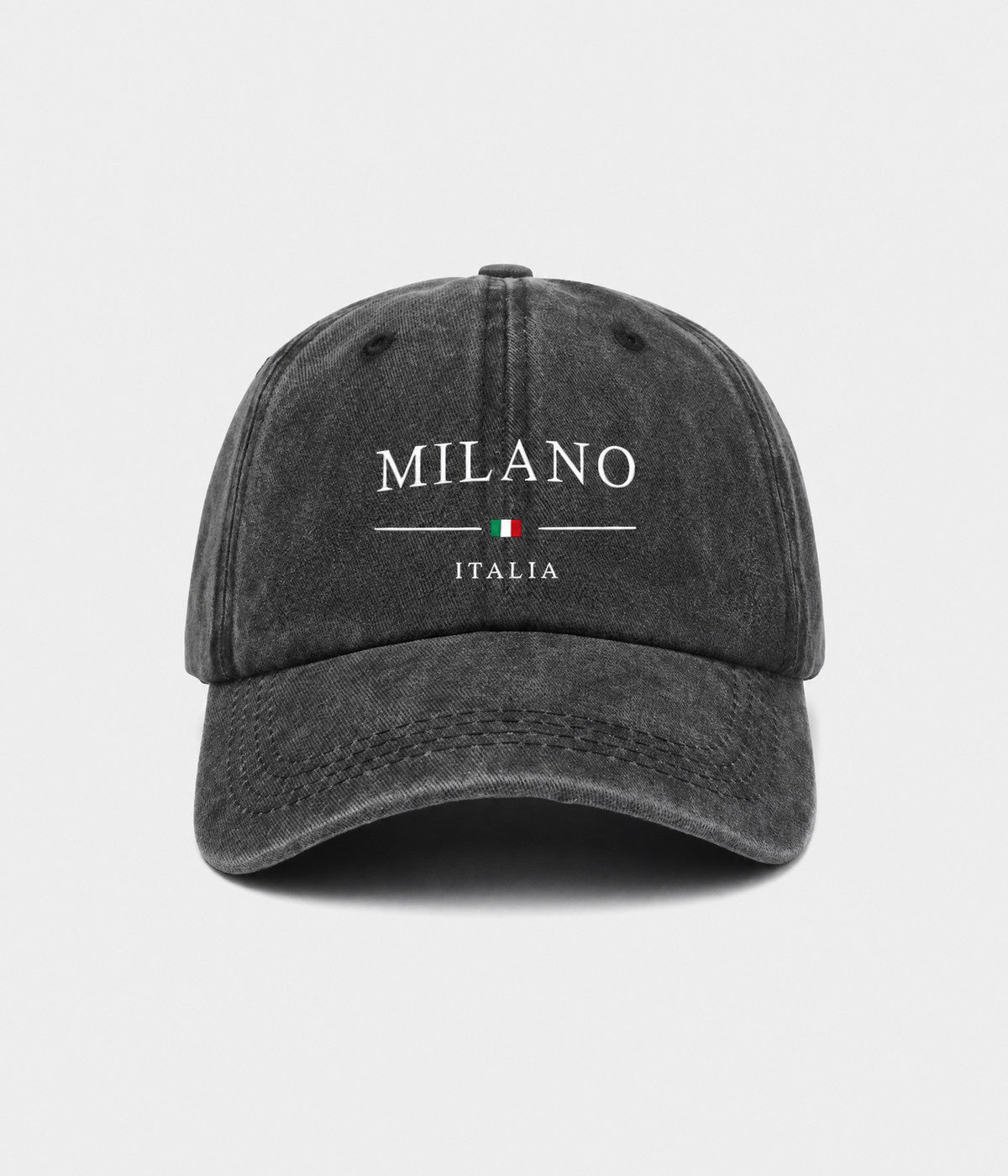 MILANO. washed cotton dad cap in BLACK, front view