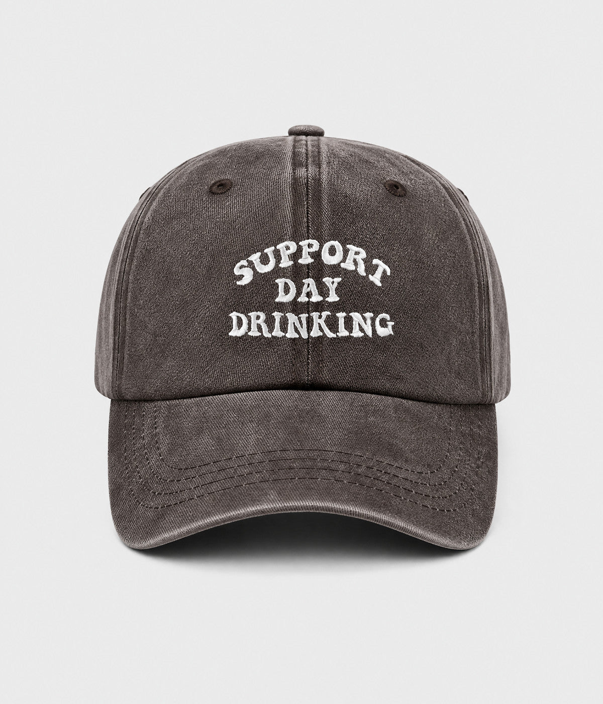 SUPPORT DAY DRINKING. washed cotton cap in COFFEE, front view