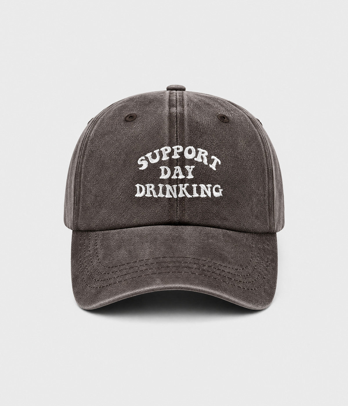 SUPPORT DAY DRINKING. washed cotton cap in COFFEE, front view
