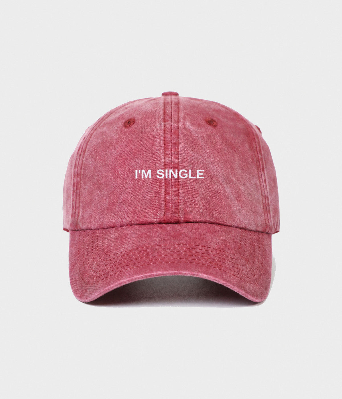 WASHED I'M SINGLE. washed cotton dad cap in RED, front view