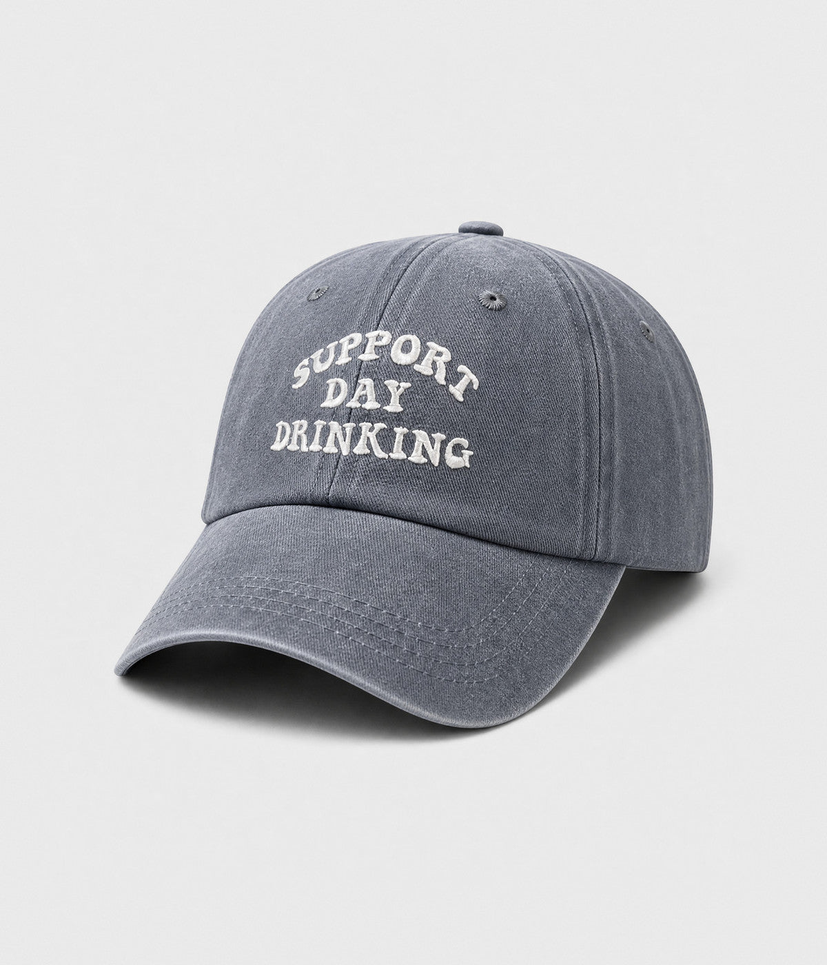 SUPPORT DAY DRINKING. washed cotton cap in GRAY, side view