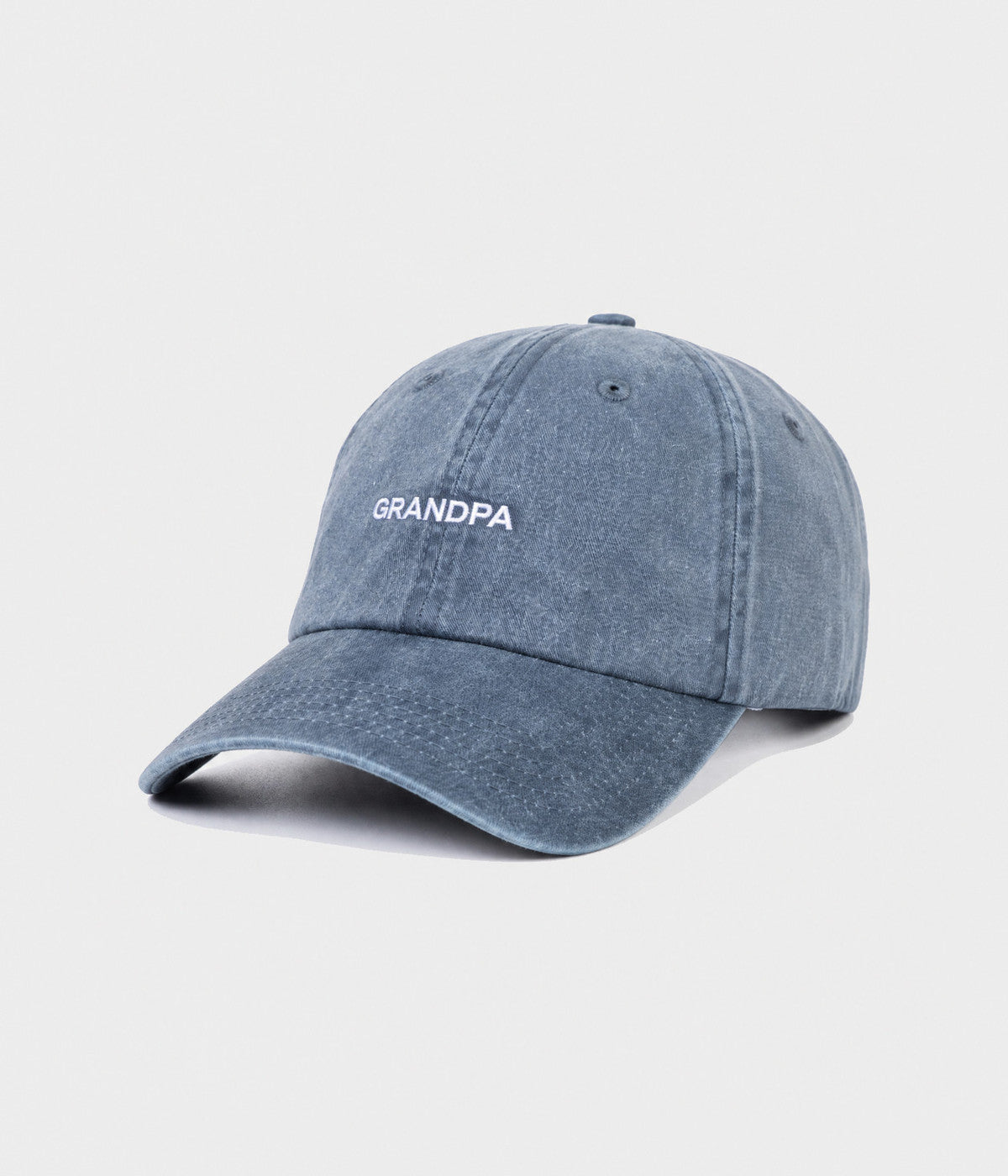 WASHED GRANDPA. washed cotton dad cap in NAVY, side view