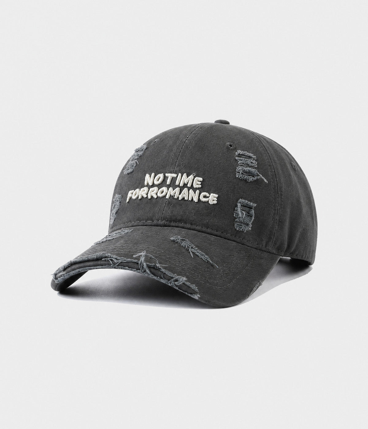NO TIME FOR ROMANCE. washed cotton cap in DARK GRAY, side view