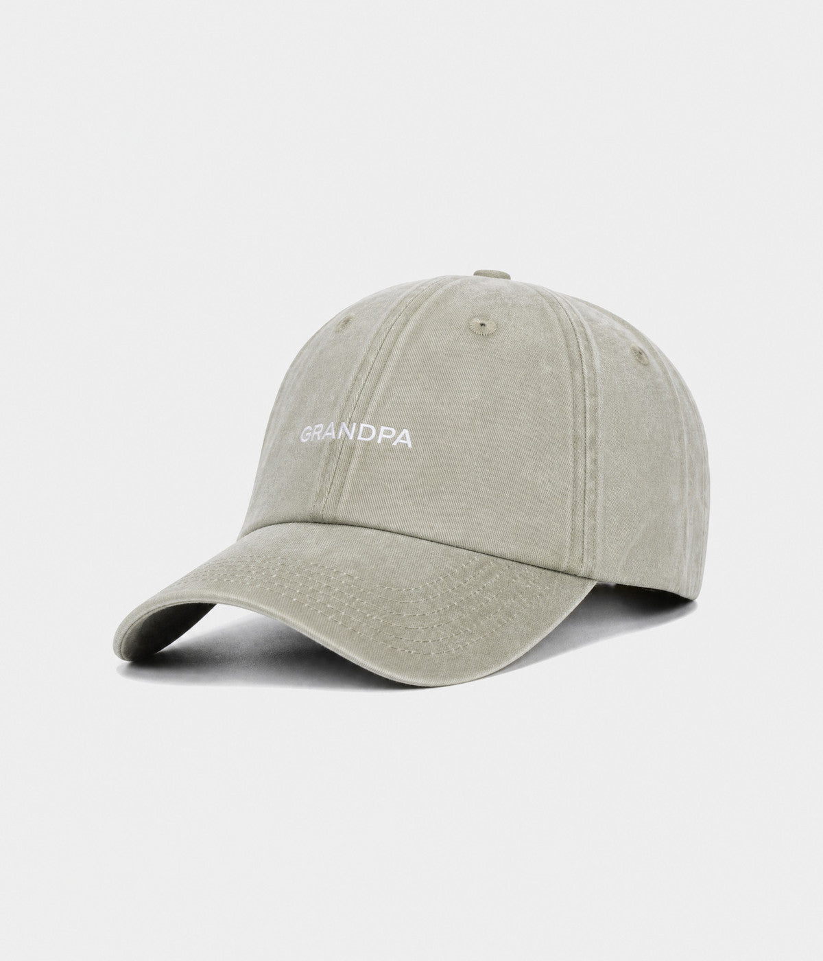 WASHED GRANDPA. washed cotton dad cap in GRAYISH SHEEN, side view