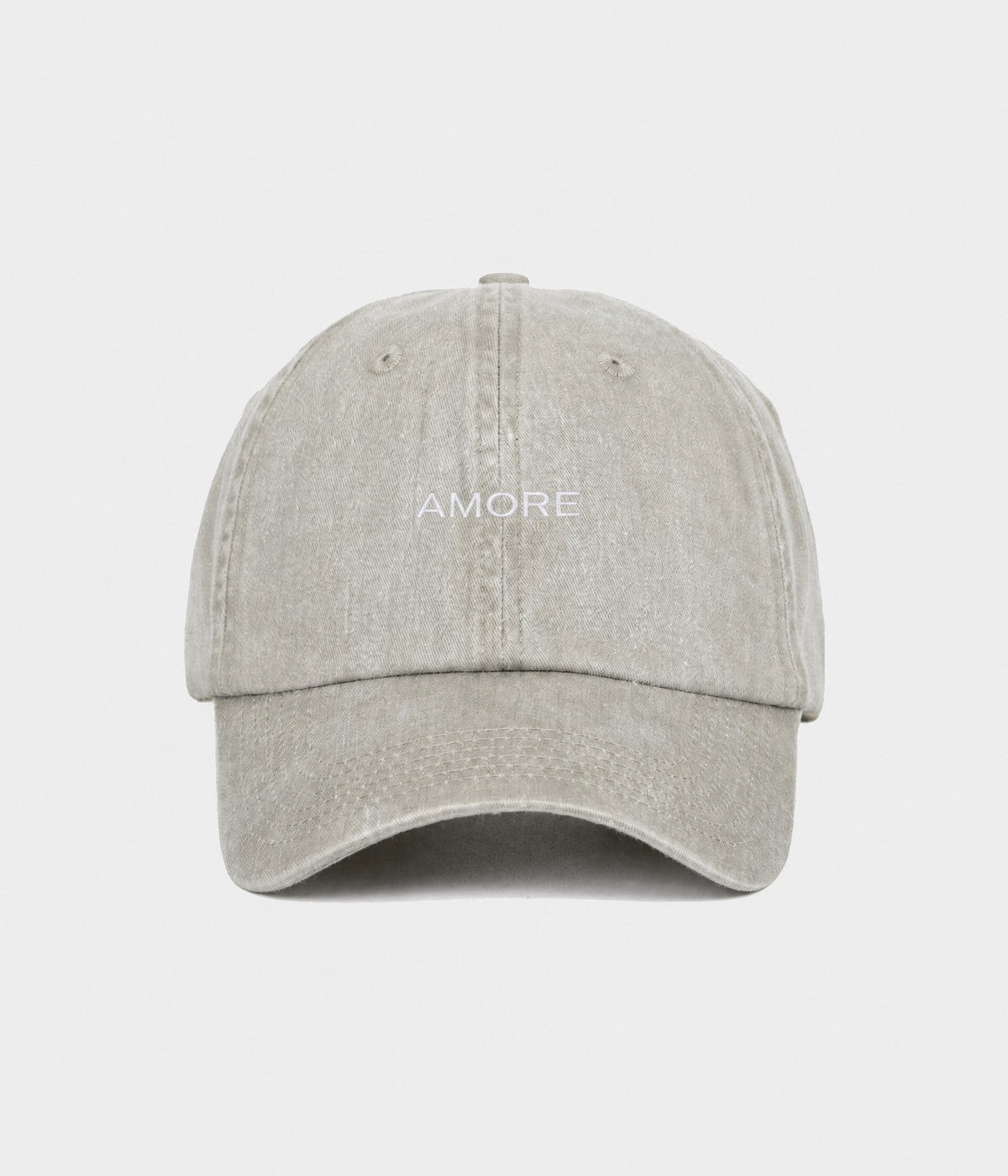 WASHED AMORE. washed cotton dad cap in GRAYISH SHEEN, front view