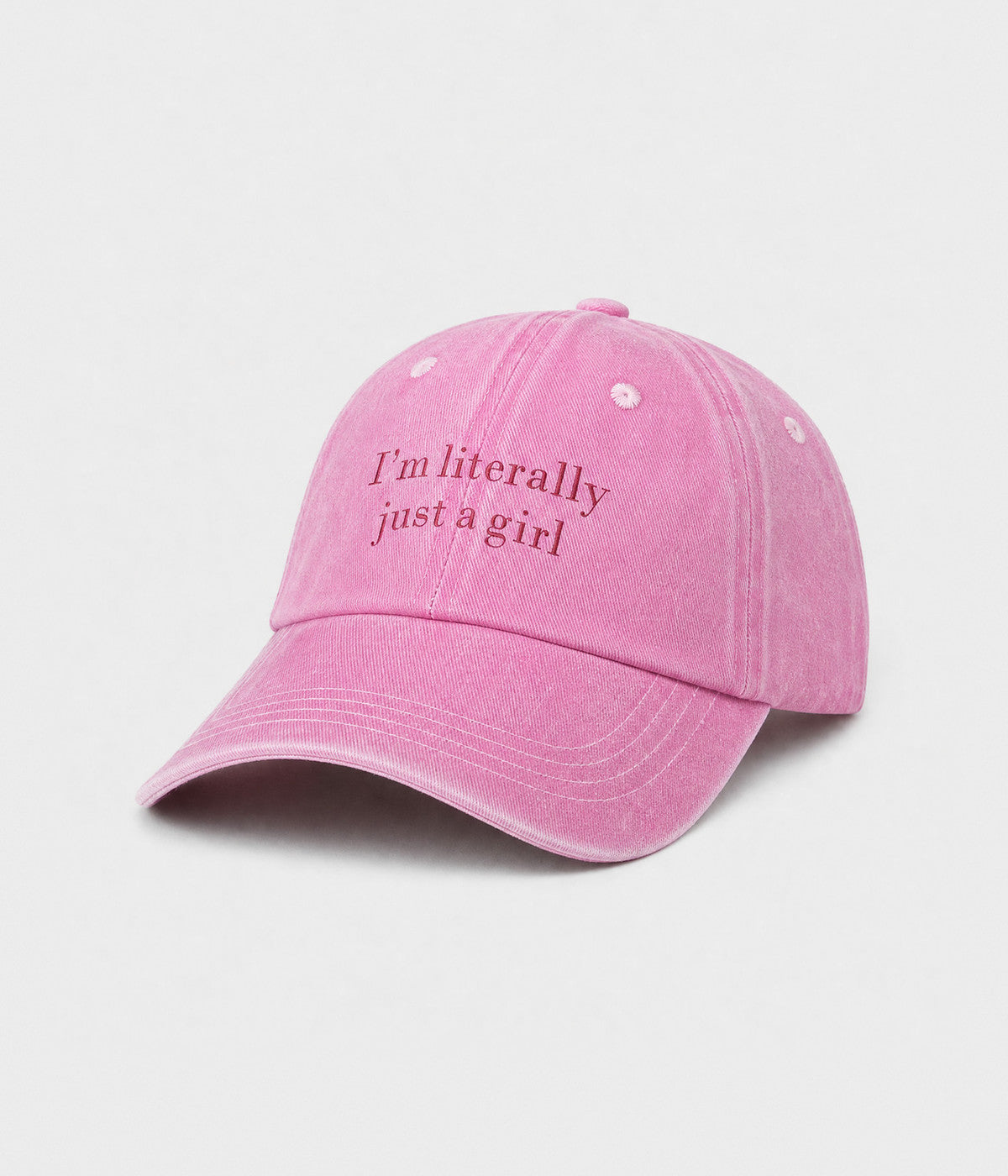 I'M LITERALLY JUST A GIRL. washed cotton cap in PINK, side view
