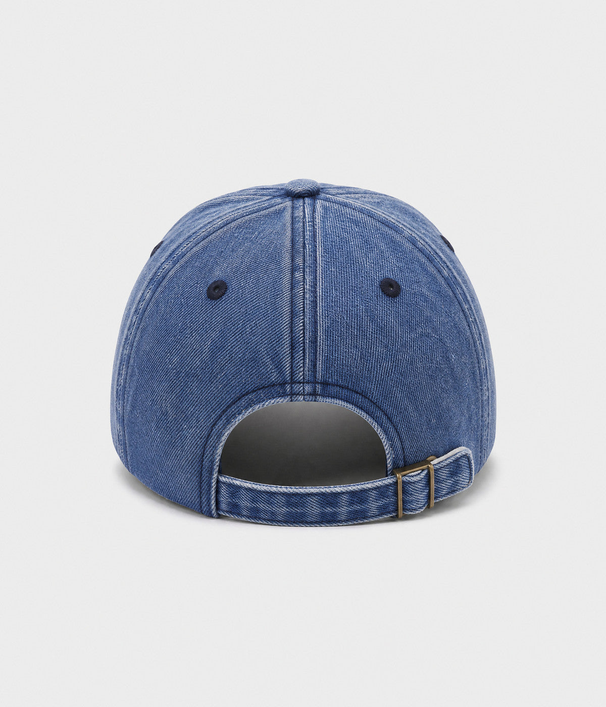 TORN DENIM. washed cotton denim cap in blue, back view