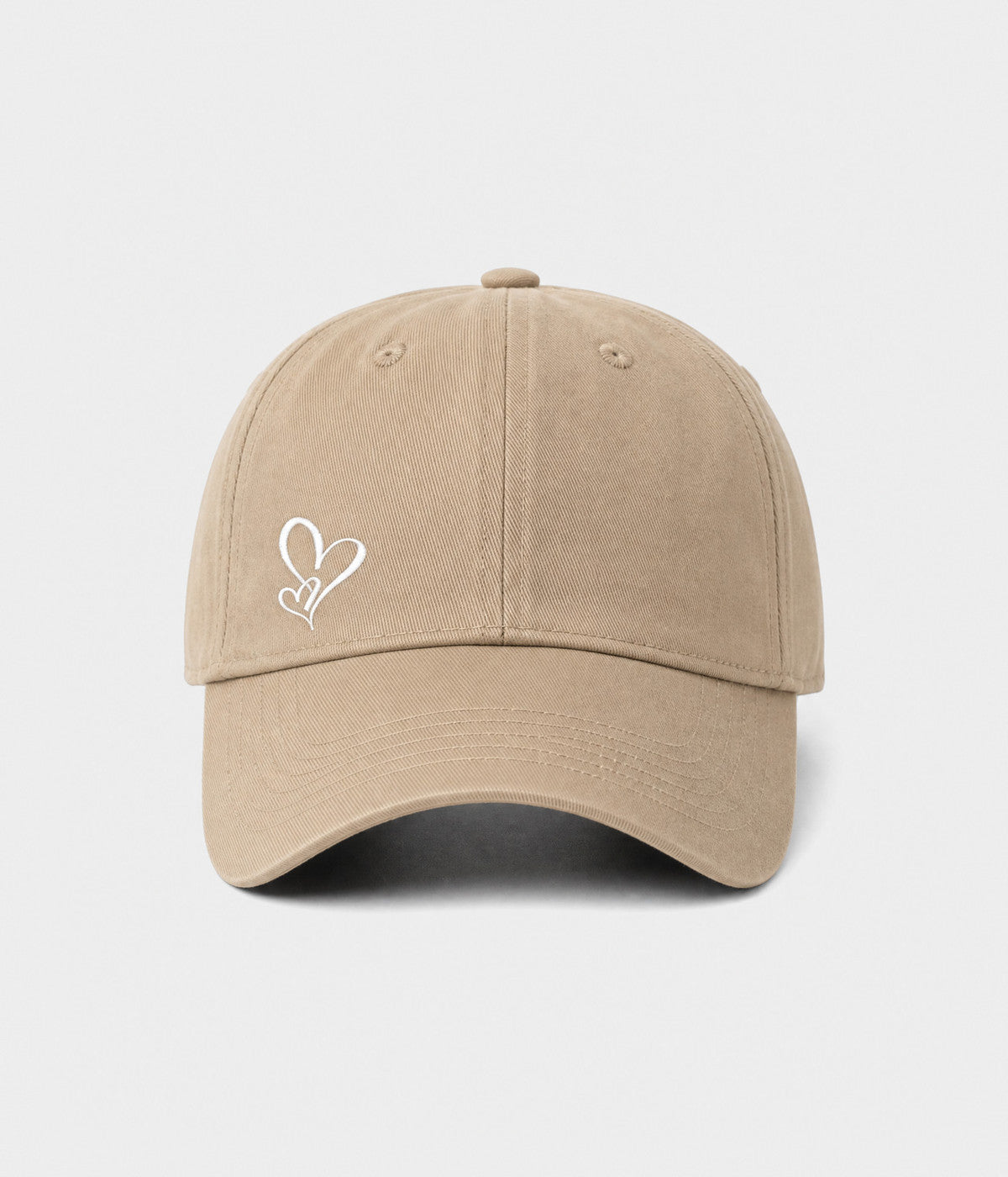 TWO HEARTS. cotton dad cap in khaki, front view