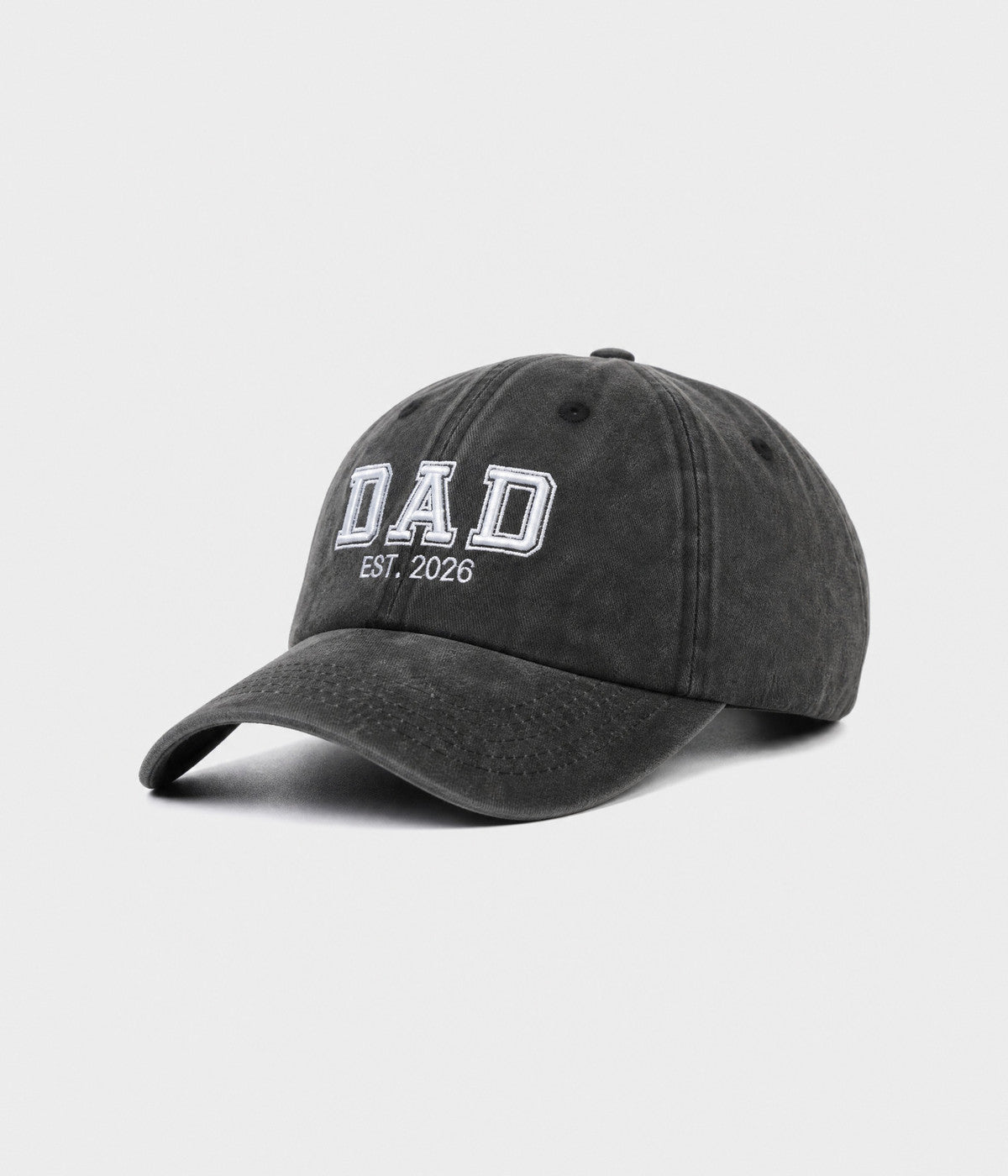 WASHED DAD EST 2026. washed cotton dad cap in BLACK, side view