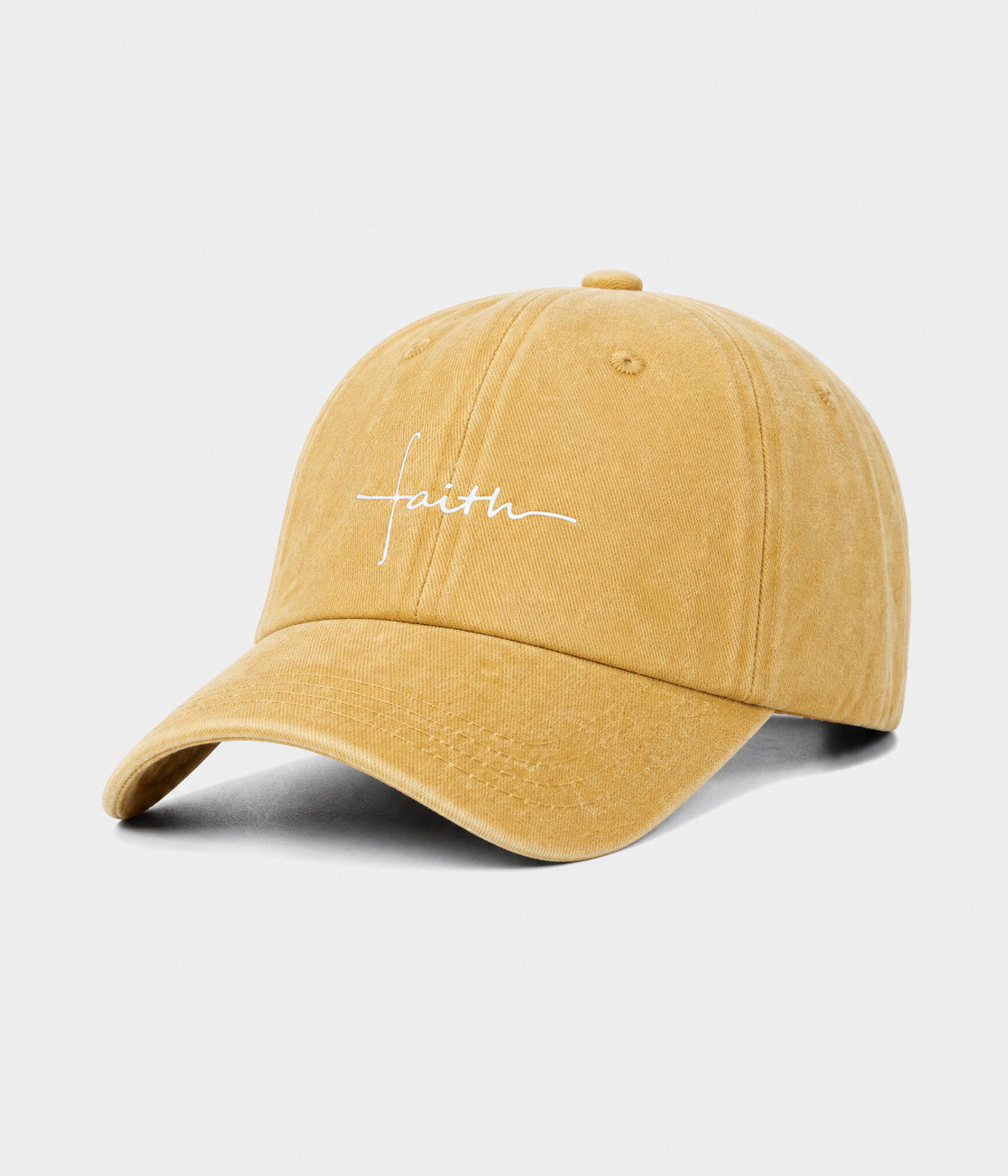 FAITH. washed cotton cap in MUSTARD, side view