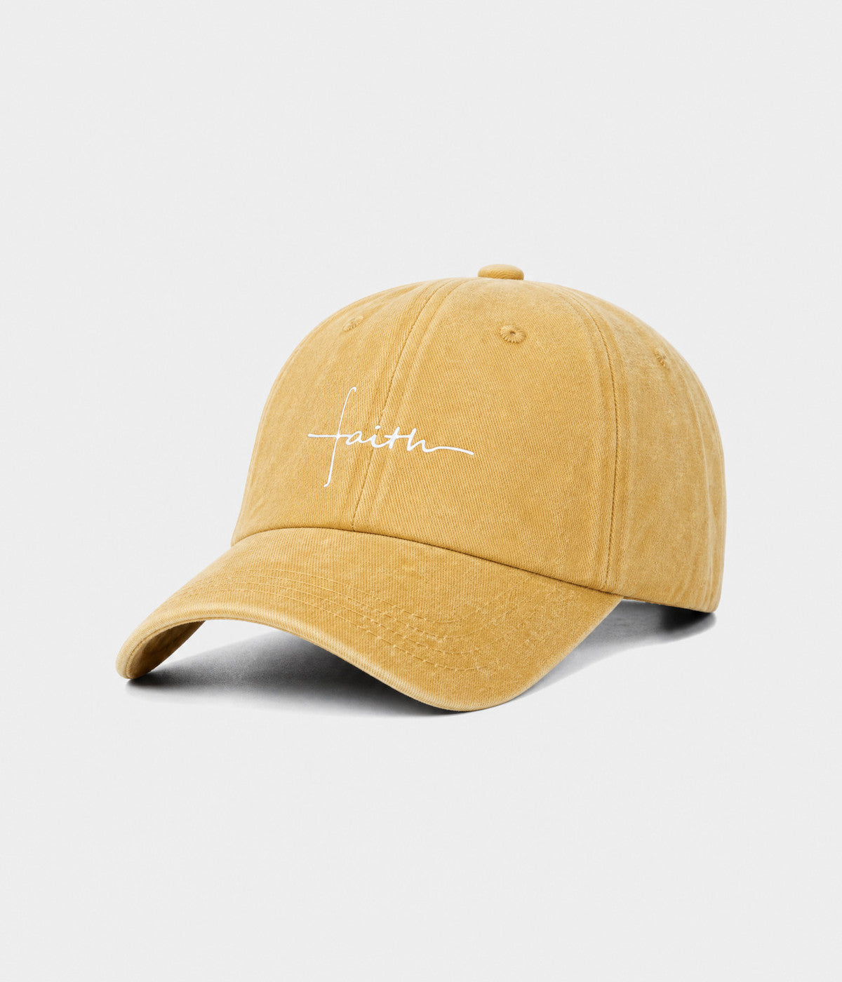 FAITH. washed cotton cap in MUSTARD, side view