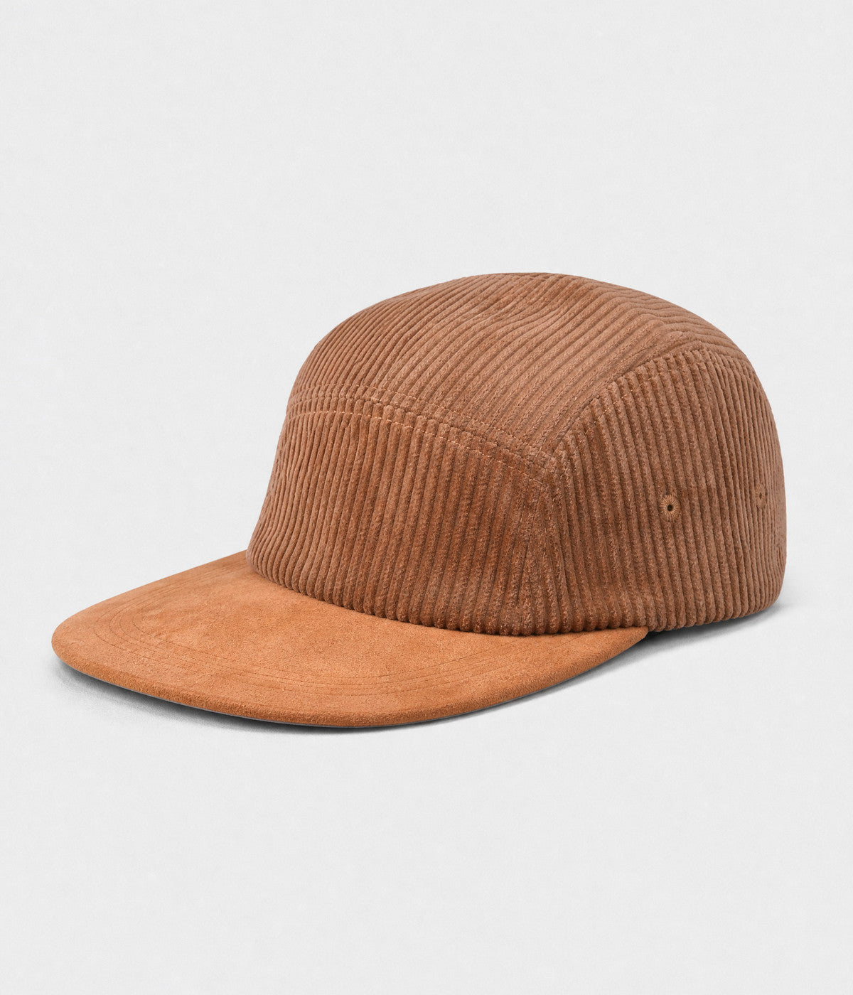 CORDUROY CAMP. wide-wale corduroy five-panel camp cap in khaki, side view