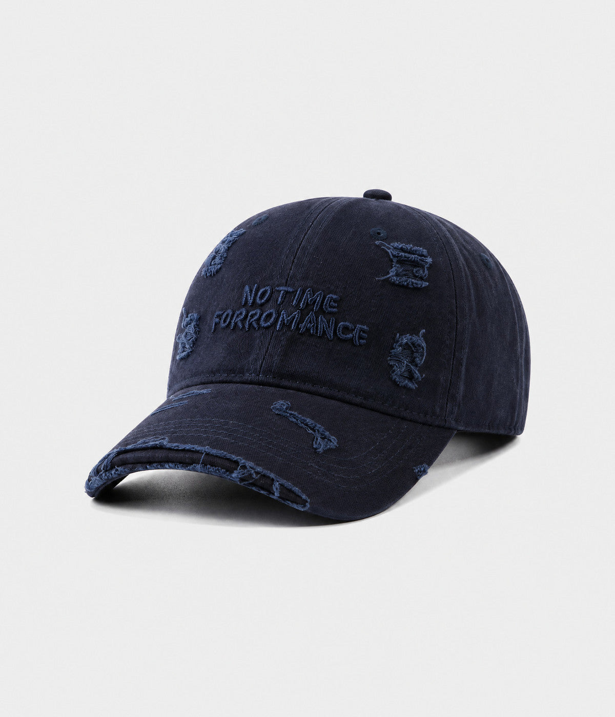 NO TIME FOR ROMANCE. washed cotton cap in NAVY, side view