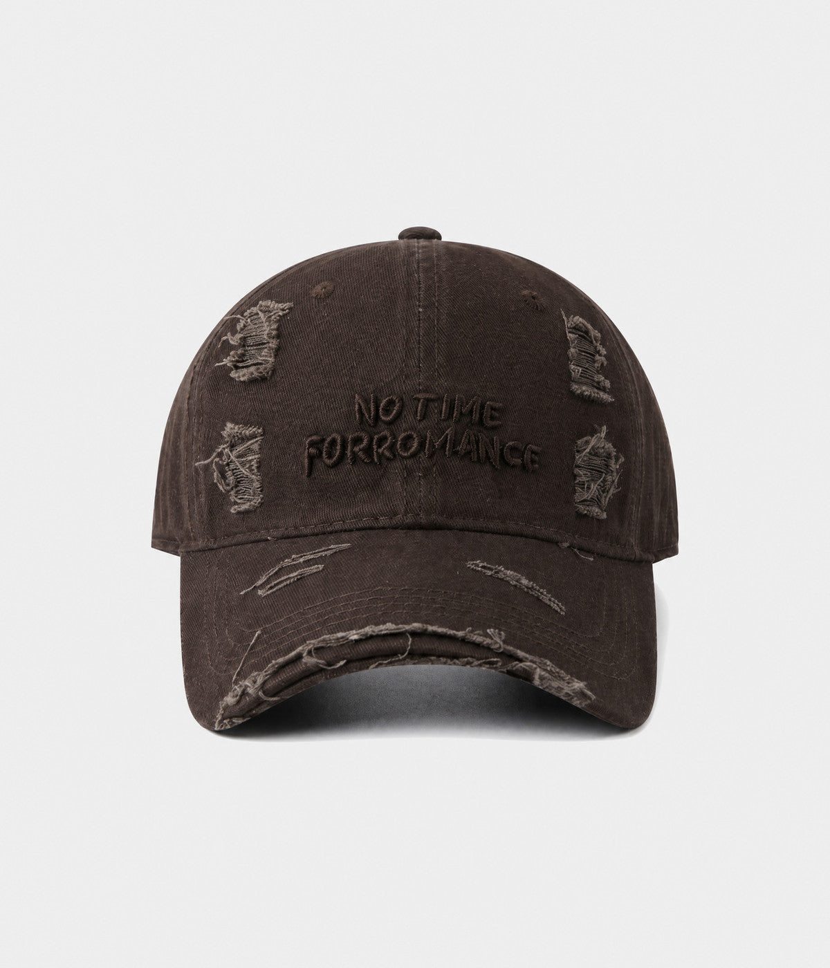 NO TIME FOR ROMANCE. washed cotton cap in COFFEE, front view