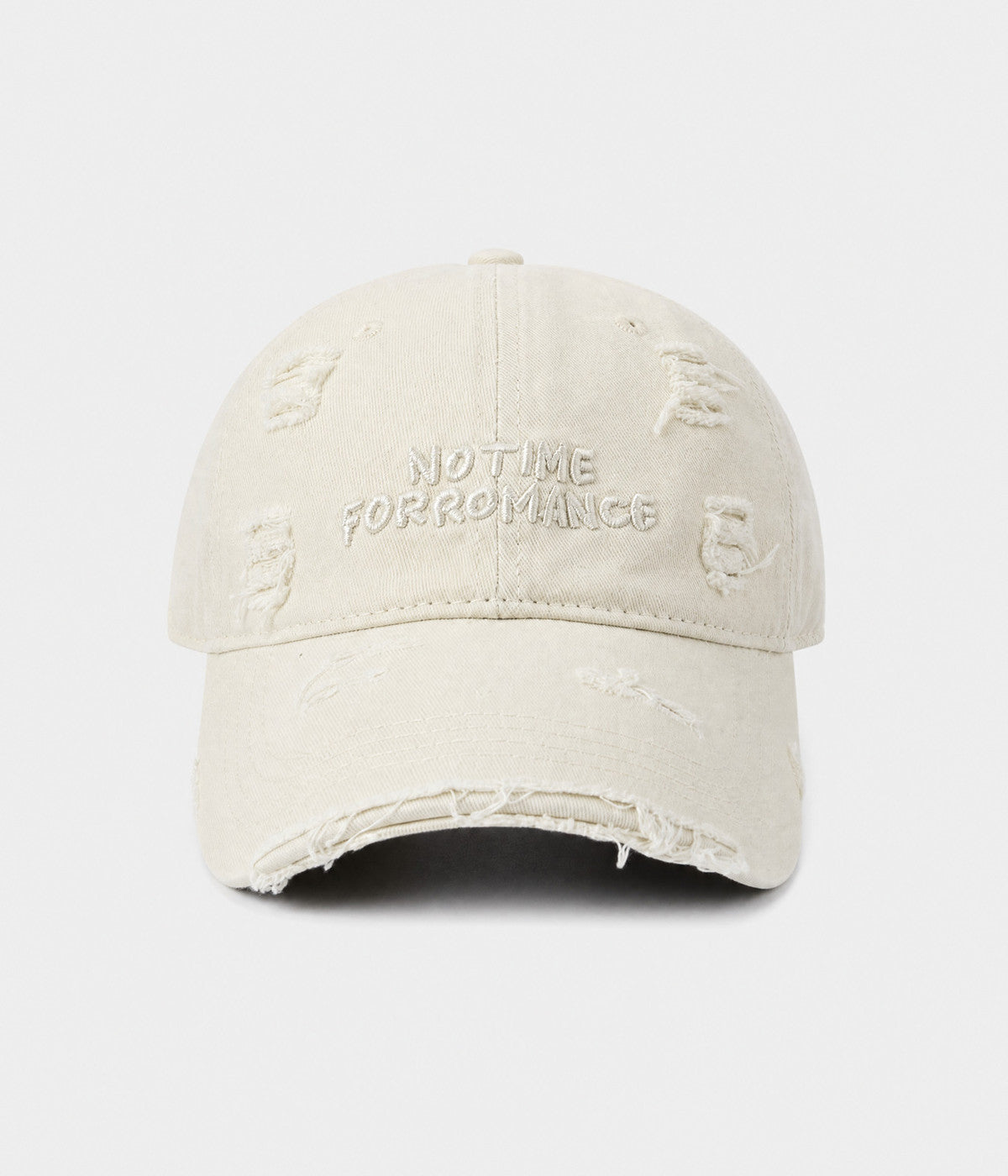 NO TIME FOR ROMANCE. washed cotton cap in BEIGE, front view