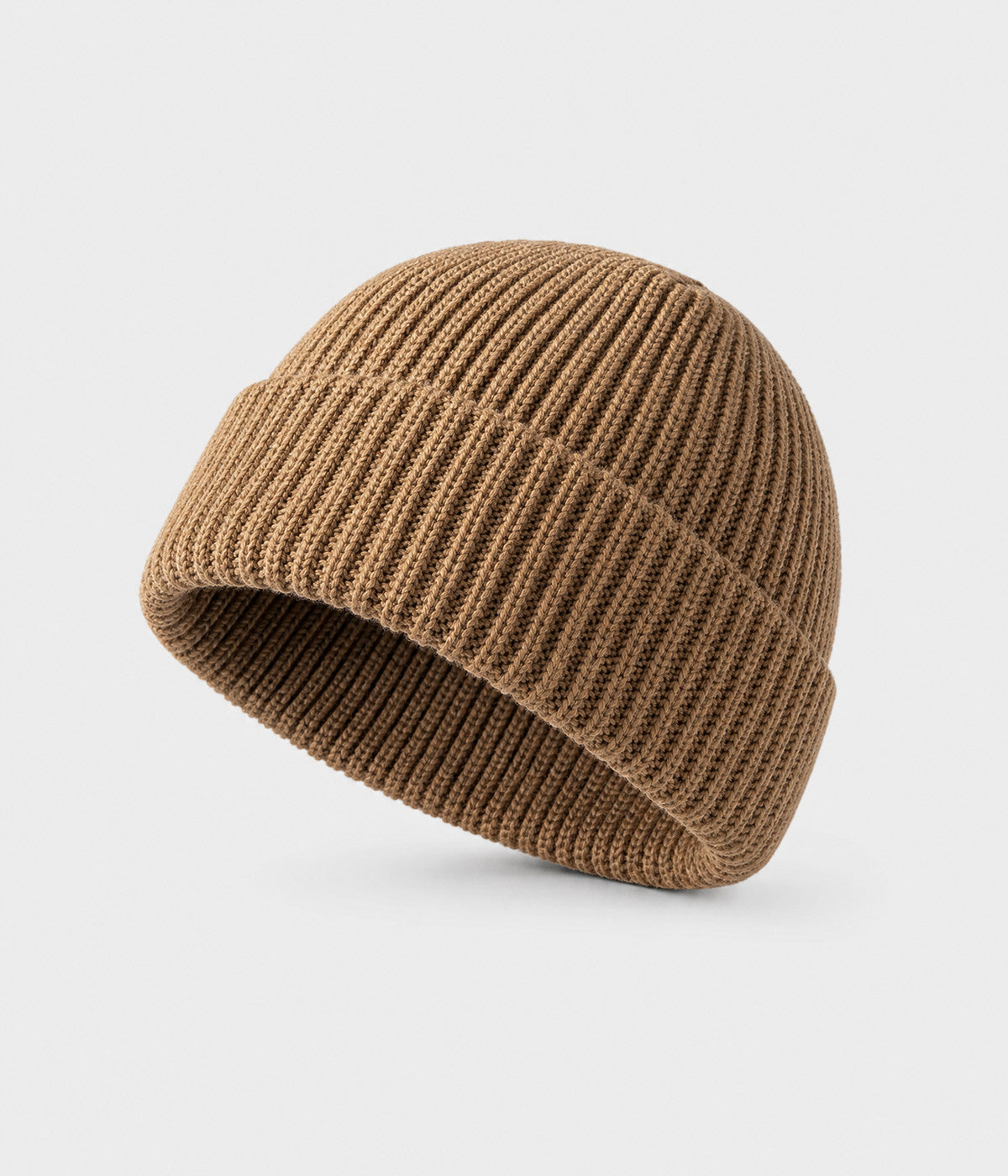 5 PANEL FISHERMAN BEANIE. ribbed knit beanie in KHAKI, front view