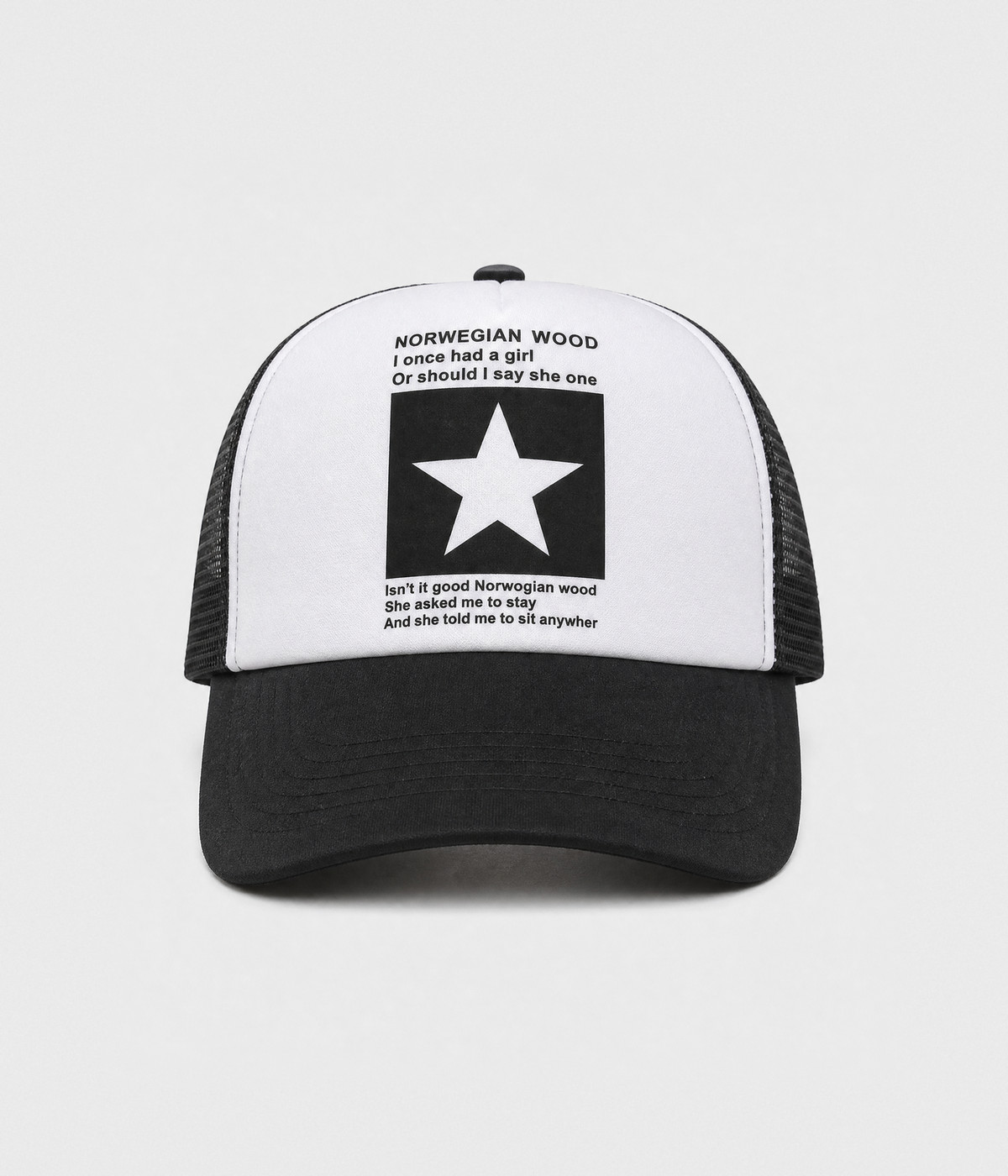 STAR TRUCKER. cotton-polyester trucker cap in white, front view